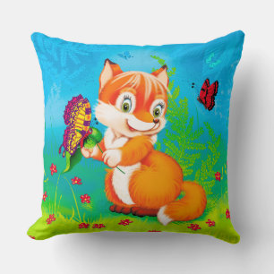 Coussin renard et papillon