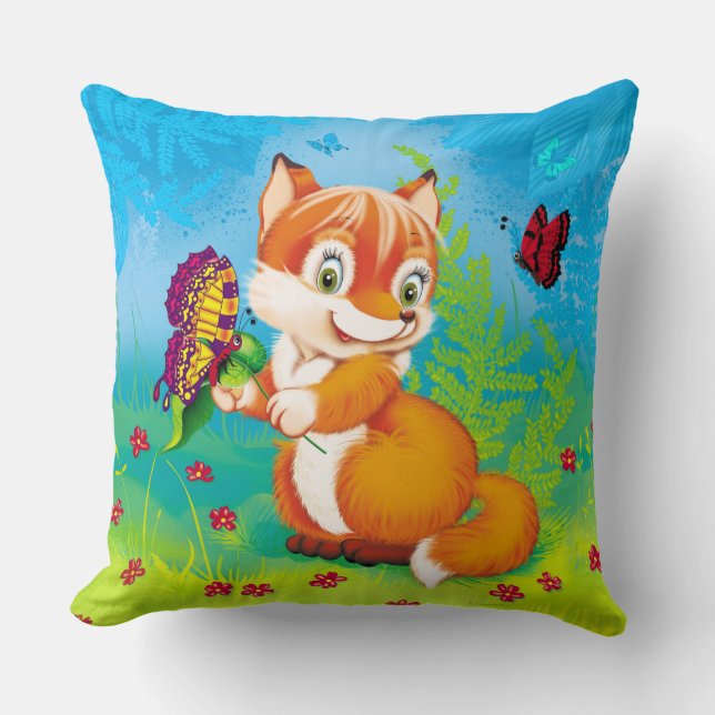 Coussin renard et papillon (Recto)