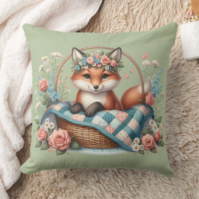 Coussin Renard floral dans un panier avec courtepointe et  (Couverture)