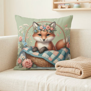 Coussin Renard floral dans un panier avec courtepointe et 