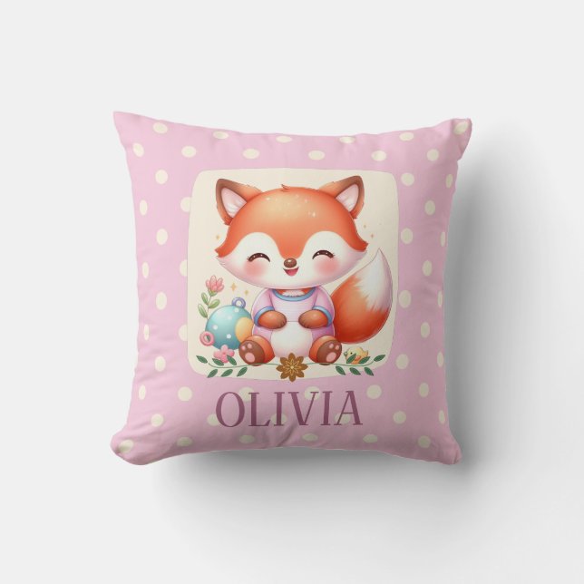 Coussin Renard mignon à pois élégant personnalisé (Recto)