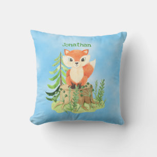 Coussin Renard mignon personnalisé sur une souche