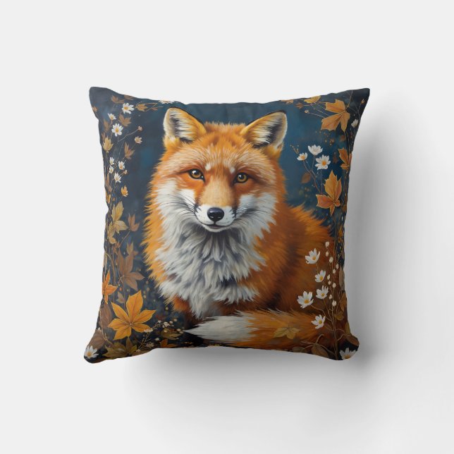 Coussin Renard Rouge d'Automne – Illustration de Renard Or (Verso)