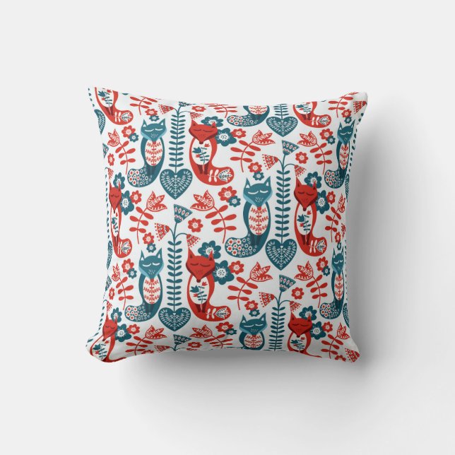 Coussin renard rouge et bleu de style nordique (Recto)