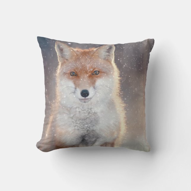 Coussin Renard rouge, forêt d'hiver, illustration pittores (Recto)
