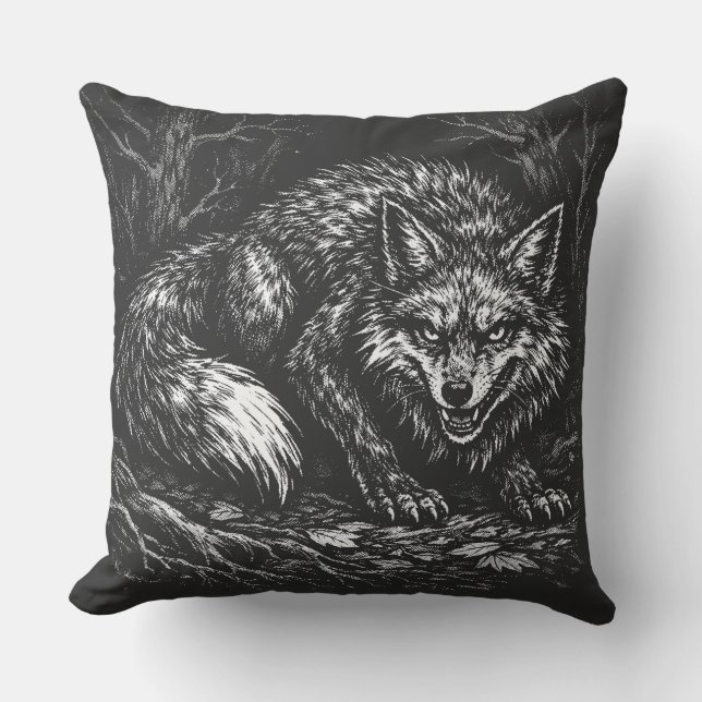 Coussin Renard rusé de la forêt — par BurnsInHell (Recto)