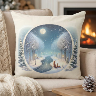 Coussin Renards d'hiver au bord d'une rivière enneigée sou