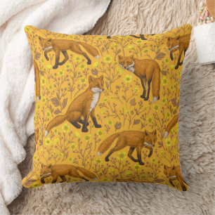 Coussin Renards et papillons sur orange