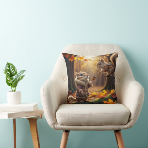 Coussin Rencontre avec Chipmunk dans un bois d'automne