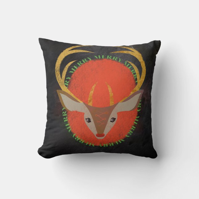 Coussin Renne de style de tableau joyeux (Recto)