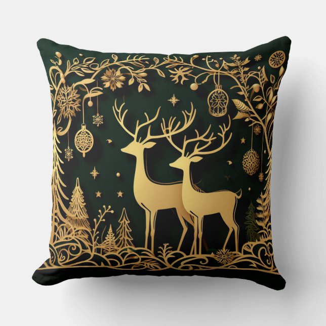 Coussin Renne doré et décorations (Recto)