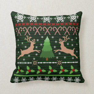 Coussin Renne drôle de vacances de chandail de Noël