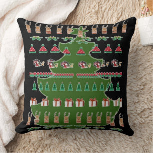 Coussin Rennes du Père Noël Rouge Vert Arbres de Noël