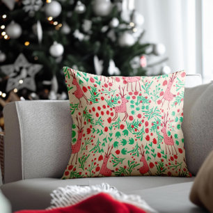 Coussin Rennes roses fantaisistes et motif de feuillage hi