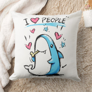 Coussin Requin aime les gens Funny Doodle Cartoon