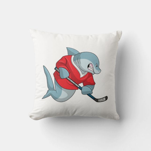 Coussin Requin au hockey sur glace avec bâton de hockey su (Recto)