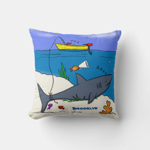 Coussin Requin drôle endormi et dessin animé de pêche