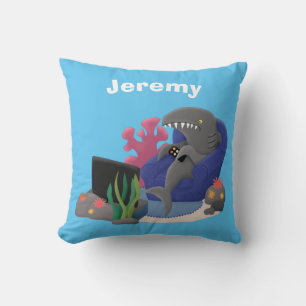 Coussin Requin drôle regardant la télévision dessin animé