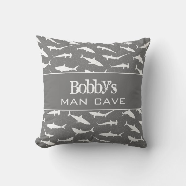 Coussin Requin gris blanc caverne (Recto)