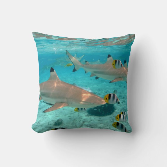 Coussin Requins dans le carreau de lagune de Bora Bora (Recto)