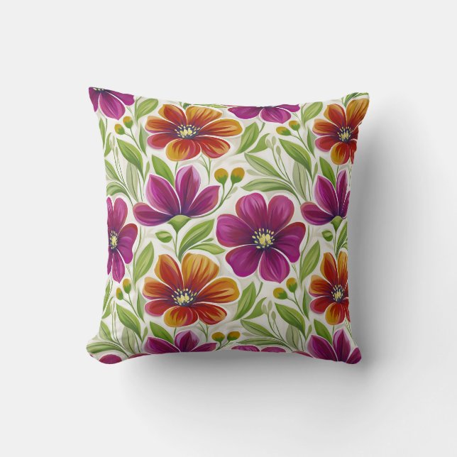 Coussin Ressort romantique Magenta Floral & Orange (Recto)