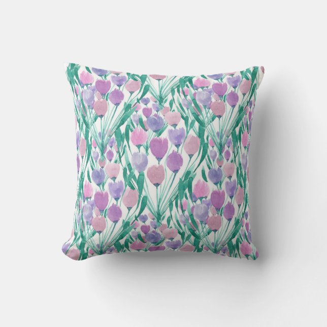 Coussin Ressort rose pourpre Tulipe Floral Aquarelle (Recto)