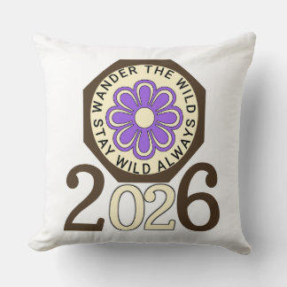Coussin Reste Sauvage Toujours 2026 Dessin de Fleur Rétro 
