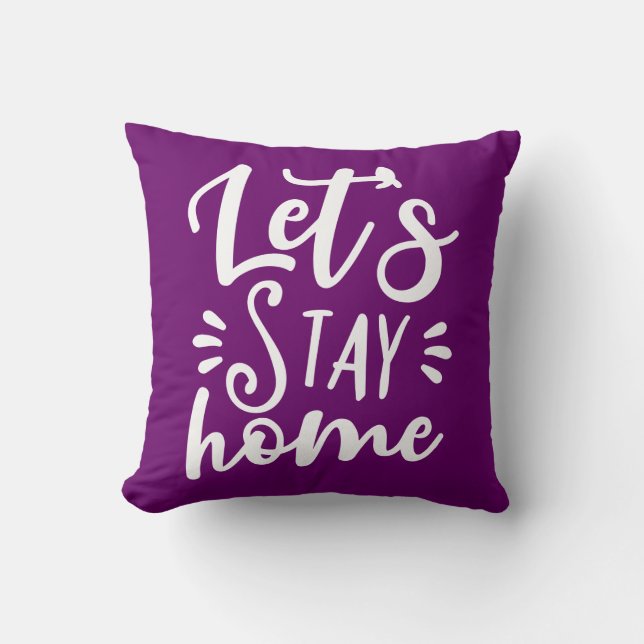 Coussin Restons à la maison violet (Recto)