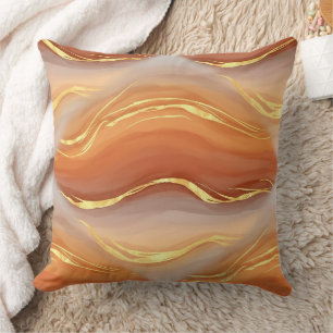 Coussin Résumé Abstrait Aquarelle Marbre Or Terracotta