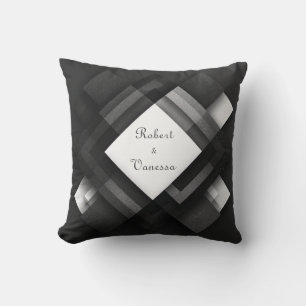 Coussin Résumé Noir Blanc Paillettes Diamant Superposées