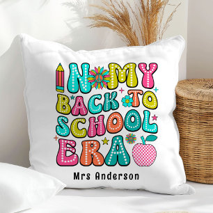 Coussin Retour à l'école enseignant rétro coloré 