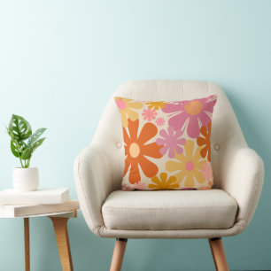 Coussin Retro 1960s 1970s Fleurs motifs floraux