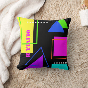 Coussin RETRO 80s MODE NEON FLUORO BOLD IMPRIMER GÉOMÉTRIQ