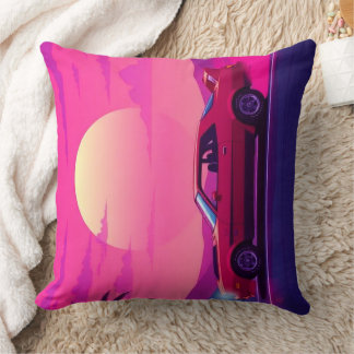 Coussin Retro 80s Synthwave Sunset Car Throw Pillow
