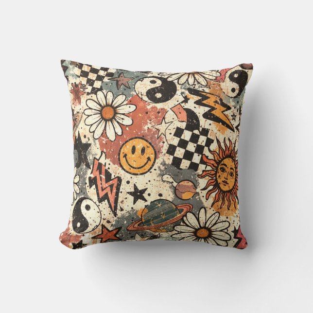 Coussin Retro 90s Grunge Aesthetic Pattern: Sun, Moon, and (Recto)