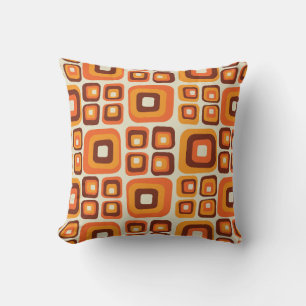 Coussin Rétro années 1970 milieu du siècle orange et brun