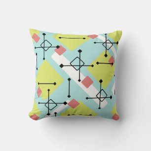 Coussin Rétro Art Diamants Vert Menthe Jaune des années 19