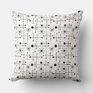 Coussin Retro atomique Mid Century moderne Motif Noir et