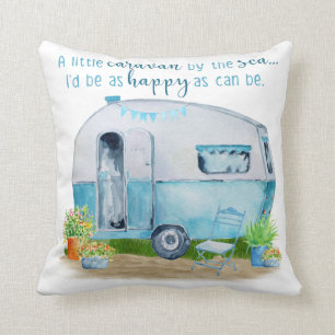 Coussin Rétro caravane vintage bleue mignonne de campeur