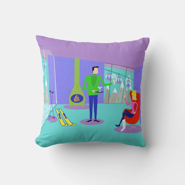 Coussin Rétro carreau de vacances de ski (Recto)