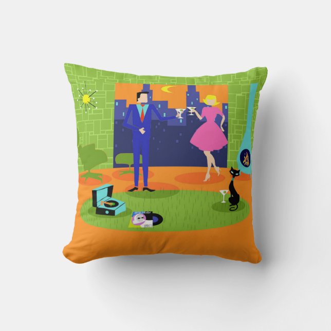 Coussin Rétro carreau romantique de couples de soirée (Recto)