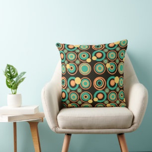 Coussin Retro Cercles Party Orange Turquoise Noir