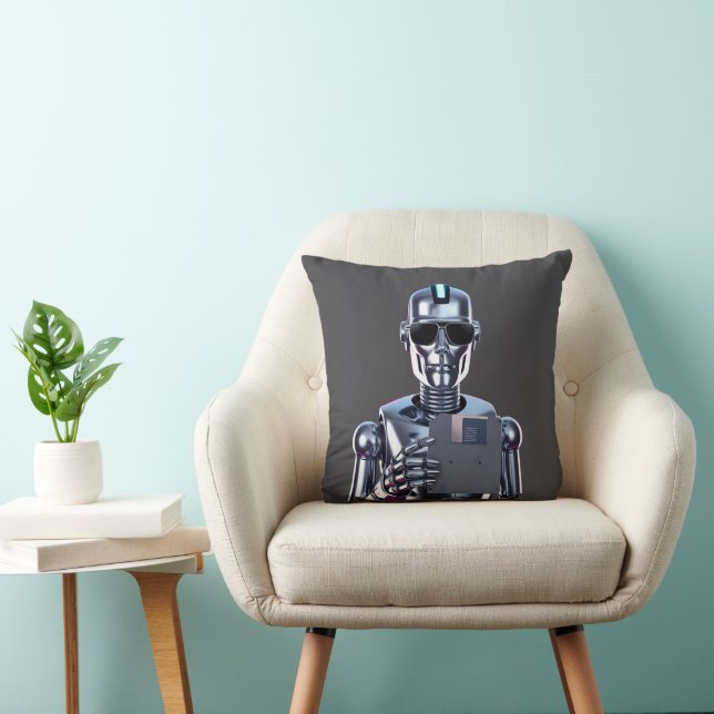Coussin Rétro Chrome Synthwave Bot AI Terminator (Chaise)