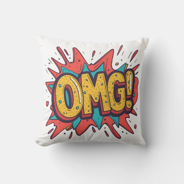 Coussin Retro Comic “OMG!” Pop Art Decorative Pillow (Recto)