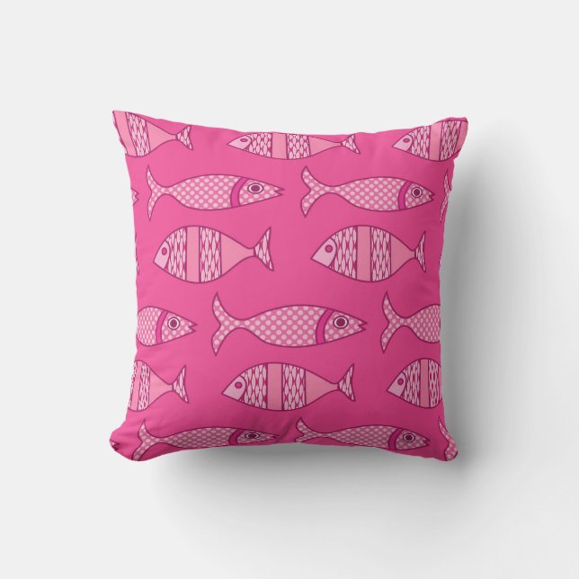 Coussin Rétro copie moderne de poissons, fuchsia et (Recto)