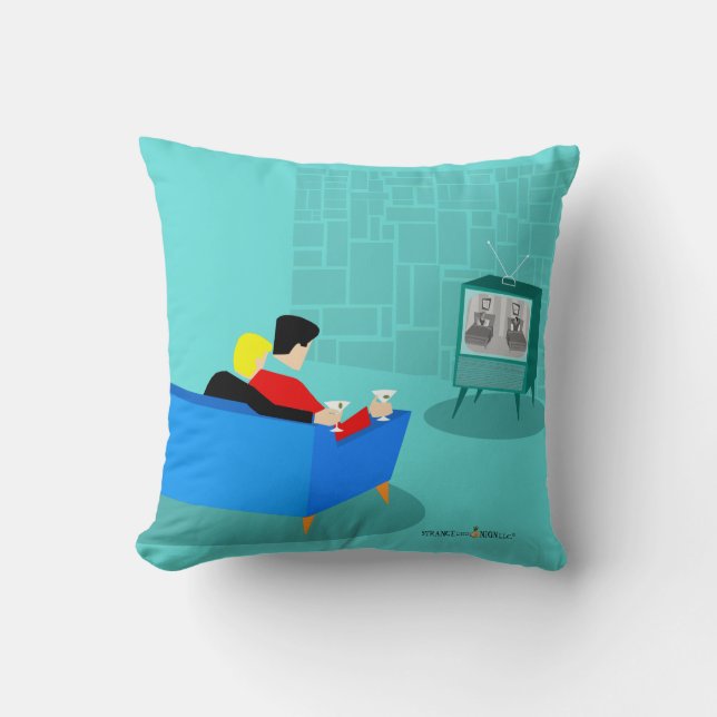 Coussin Retro Couple Gay à regarder la télévision Jeu d'or (Recto)