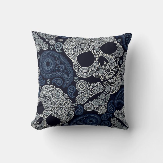 Coussin Rétro crâne de Paisley de style dans le bleu (Recto)