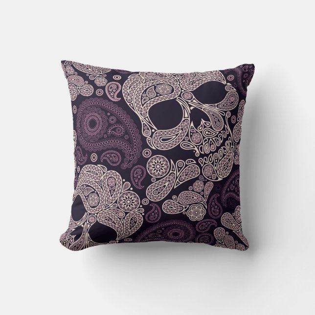 Coussin Rétro crâne de Paisley de style dans le pourpre (Recto)