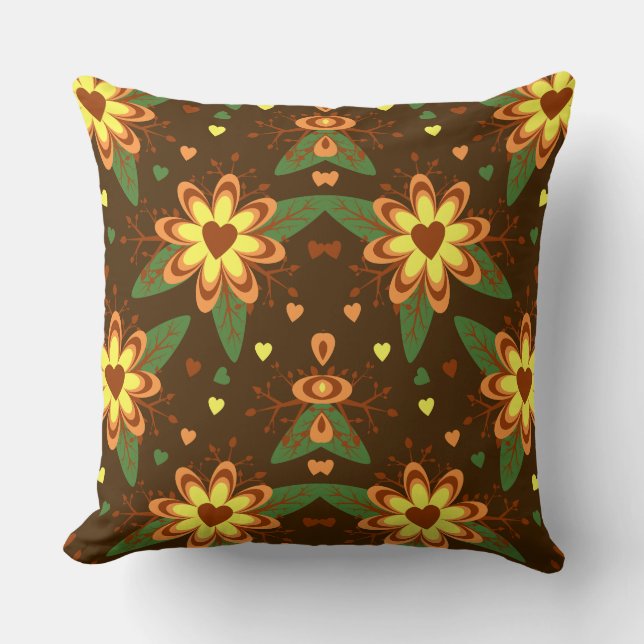 Coussin Retro Daisy Autumn Floral Heart Pattern (Recto)
