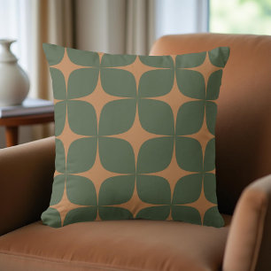 Coussin Retro Deep Green & Terracotta Moderne du milieu du